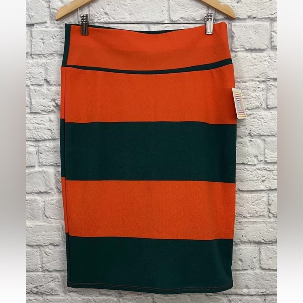 LULAROE CASSIE ORANGE & GREEN STRIPED PENCIL SKIRT SIZE XL
